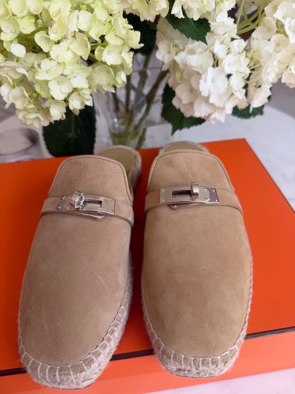 Hermes Beige Suede Espadrille Mule NWT - Picture 2 of 6